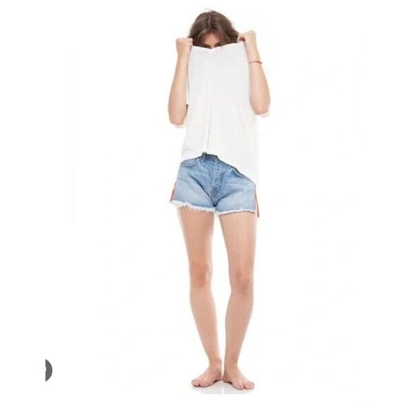 NEW Free People Sandrine Rose Denim Short~White Side Zippers NWT  - Size 27 - Picture 1 of 9